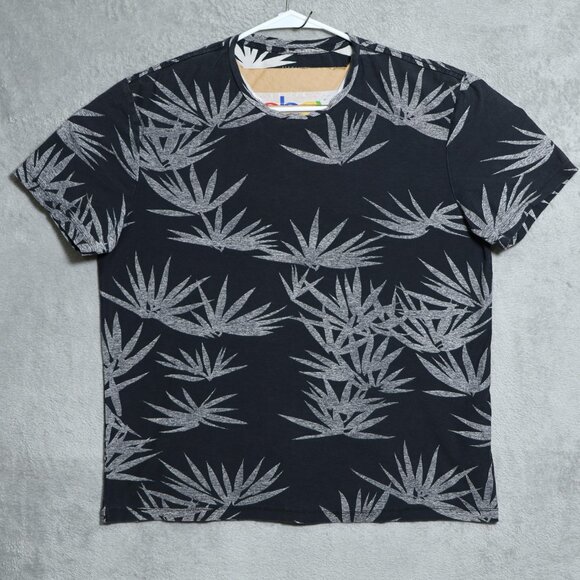 AllSaints Bhutan SS Crew Shirt Mens Small Black Gray Palm Print Short Sleeve Tee - Picture 1 of 10